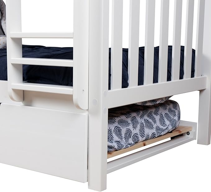 Max & Lily Bunk Bed, Full-Over-Full Wood Bed Frame For Kids With Trundle, White