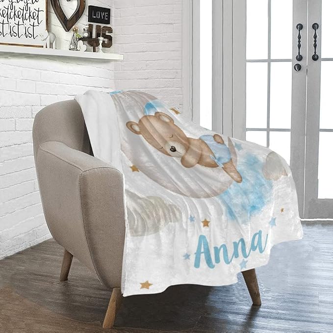 Personalized Baby Blanket for Kids, Personalized Teddy Bear Baby Blanket with Name, Baby Boy Blankets, Baby Blanket with Name, Toddler Blankets for Boys, Girl