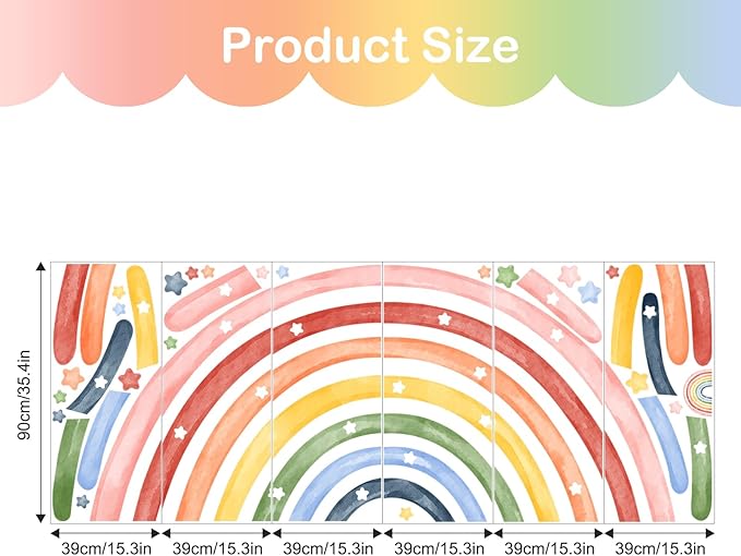 Tanlaby 77" X 47" Large Rainbow Wall Stickers Watercolor Stars Wall Decals Peel and Stick Giant Art Decor for Baby Nursery Girls Bedroom Kids Playroom Daycare Classroom
