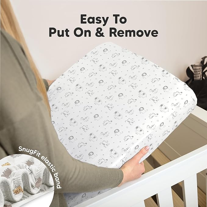 KeaBabies 2-Pack Organic Crib Sheets for Boys, Girls - 52x28 Fitted Crib Mattress Sheet Neutral, Breathable Jersey Cotton Cover for Baby Bed, Toddler Mattress, Soft & Cute Prints (KeaSafari)