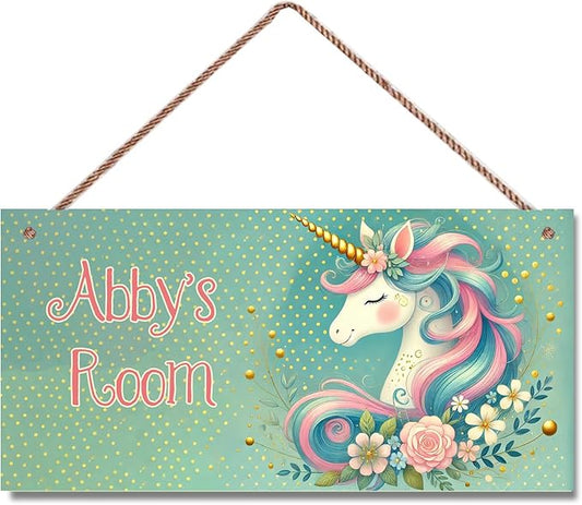 Personalized Sign Vintage Unicorn Kids Room Decor, Flowers Theme Little Man Cave Wall Art Decor for Nursery, Nursery Door Decor for Toddler Baby Boys Room