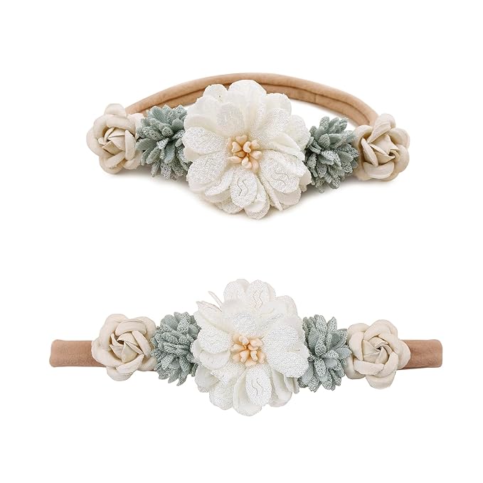Baby Girl Floral Headbands- 3pcs Nylon Headband Handmade Flower Crown Elastic Hairband Newborn Toddler Hair Accessories Gifts for Girls （1-6 years old）