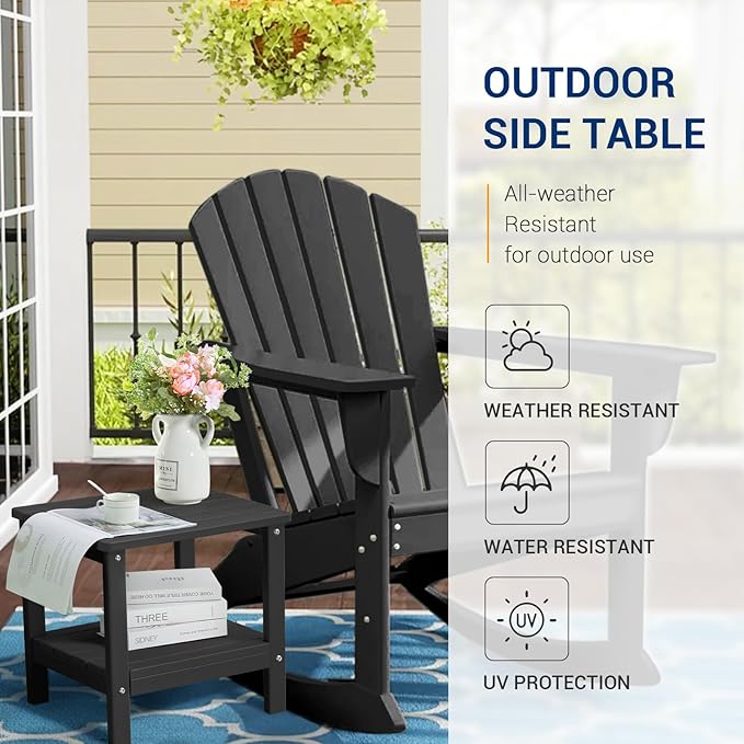 UDPATIO Outdoor Side Table for Patio, 2PCS 19 x 16 inches Adirondack Table Poolside Patio Table, HDPE End Table for Outside Backyard Pool Indoor Companion, 2 Tiers