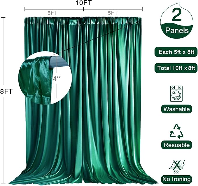 10x8ft Wedding Curtains Emerald Green Backdrop Curtain for Parties Wrinkle Free Curtain Panels Ceremony Party Home Drape Backdrop for Photography Props W5' x H8'2 Panels YUNBSDJ171