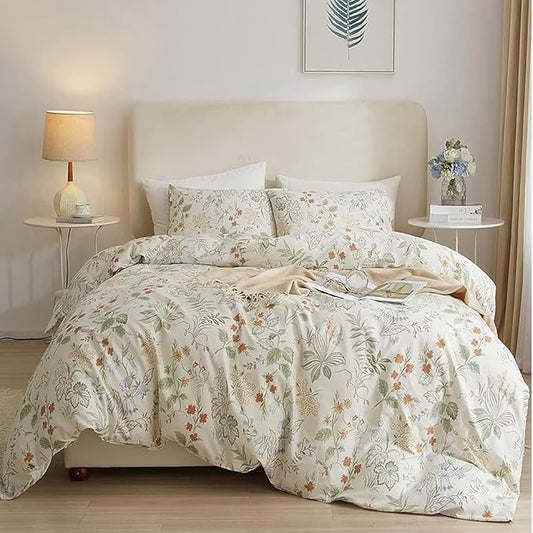 HighBuy Garden Floral Duvet Cover Full Size Soft Bedding Comforter Cover with Zipper Ties,Paisley Jacquard Green Floral Hotel Quality,1Full Duvet Covers and 2 Pillowcases,Full Bed Set