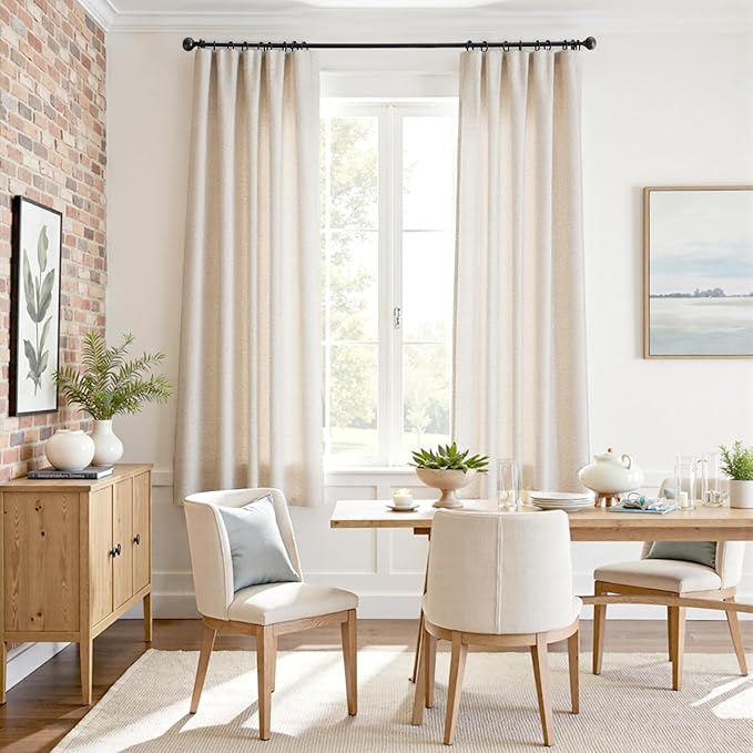 jinchan Beige Linen Blend Curtains 72 Inches Length 2 Panels for Bedroom Living Room, Light Filtering 50 Inches Wide Natural Farmhouse Drapes with Rod Pocket Back Tab (50W x 72L, Ecru)