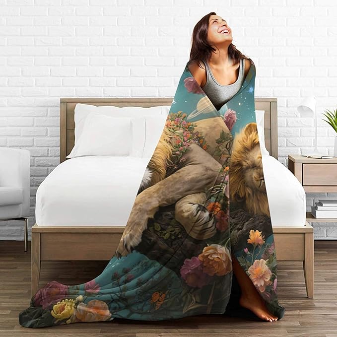 Lion Blanket Lion Throw Blanket Animal Soft Cozy Fleece Fuzzy Stuffed Plush Flannel Gifts for Girls Women Boys Kids Adults 50"X60"