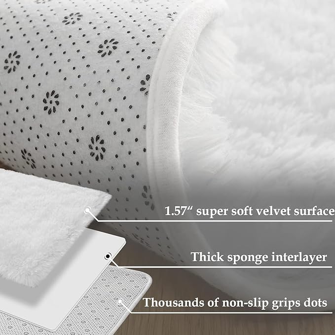 Merelax Fluffy Rug Shaggy Area Rug, Snow White 2x4 Small Rugs for Fireplace Holiday Christmas Decor, Mini Fuzzy Plush Kids Bedside Rug, Soft Non-Slip Entryway Throw Rugs Shag Catpet for Living Room ﻿