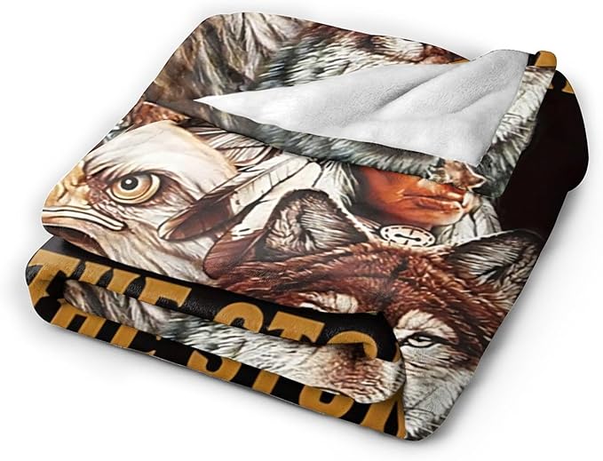 jerkboo Native American Blanket Throws Indian Blanket Wolf Eagle Throw Blanket for Men Women Kids Adults Soft Warm Cozy Fleece Blanket for Couch Sofa Bed 60""x50""