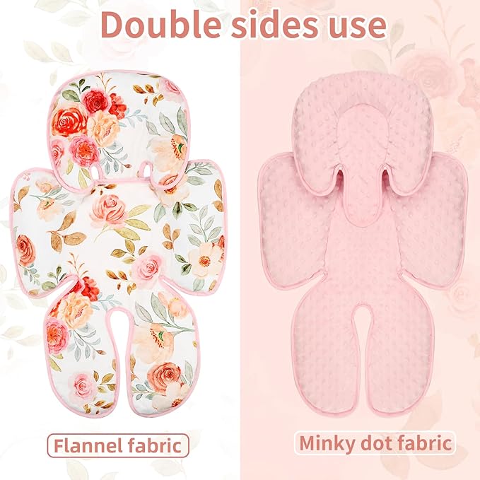 Infant Car Seat Insert, 2-in-1 Baby Car Seat Head Support for Newborn Girls Boys, Soft Baby Neck Support and Body Cushion for Car Seat, Stroller, Bouncer (Floral)