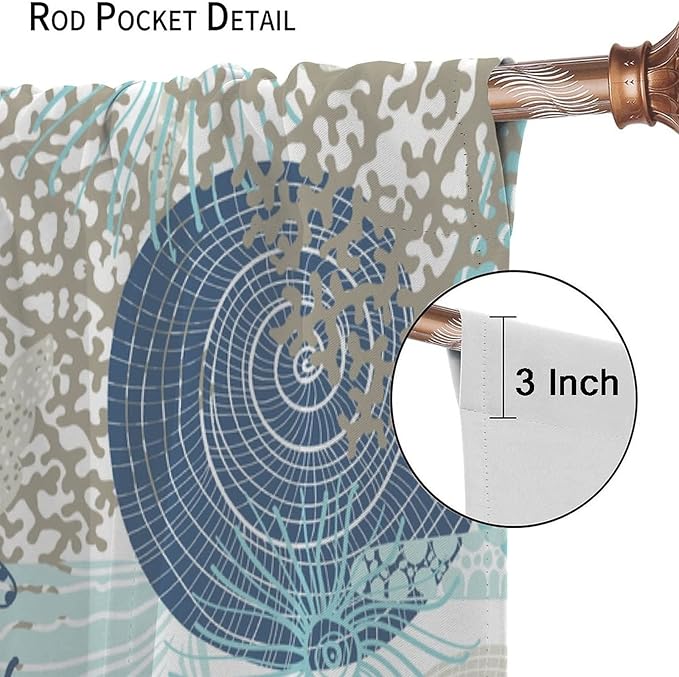 Coastal Curtains Ocean Beach Themed Room Darkening Window Curtain Nautical Coral Blackout Curtain for Bedroom Living Room Bathroom Nursery Set 2 Panels,52x84 Inches