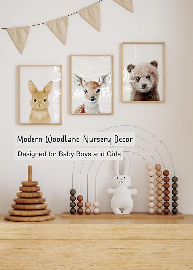 KIU DESIGNS Woodland Nursery Decor - Unframed Safari Wall Decor Gift for Baby - Woodland Portrait - Set of 6 (4 of 8x10, 2 of 5x7)