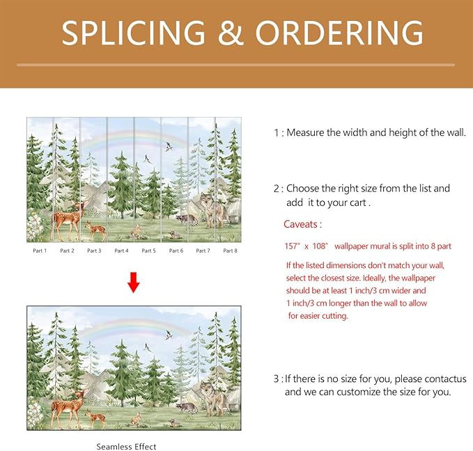 Forest Animals Kids Wallpaper Peel and Stick Nursery Pine Tree Self Adhesive Wall Mural for Children's Room Bedroom 157"x108"