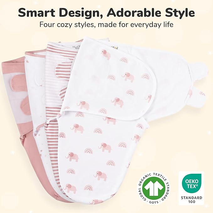 Mama Cheetah Baby Swaddle Sack, Organic Cotton Swaddle Blanket, Adjustable Swaddle Sleep Sacks, Easy Swaddles for Boy Girl 0-3 Month, Baby Essentials, 4-Pack, Dusty Rose