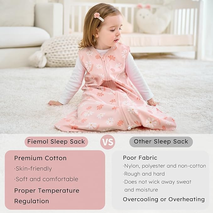 Baby Sleep Sack 18-24 months, 100% Cotton Sleeping Sack for Newborn and Infant, 3 Pack Baby Wearable Blanket for Boy and Girl, 0.5 Tog Lightweight Double Zipper Sleep Bag Pink Orange Flower