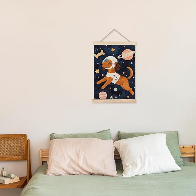 URLLUAE Astronaut Dog Space Wall Art Posters for Kids Room, Cute Outer Space Planet Poster Hanger Frame for Boys Bedroom Classroom Nursery Playroom Wall Decor, 12x16 Inch
