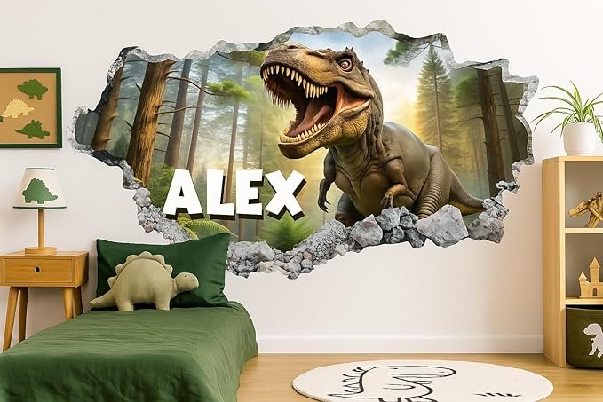 Personalized Dinosaur Wall Decal for Kids – Custom Name T Rex Wall Sticker for Boys Bedroom – Dinosaur Room Decor – 3D Dino Wall Art for Playroom Nursery – Custom Kids Name Wall Graphic