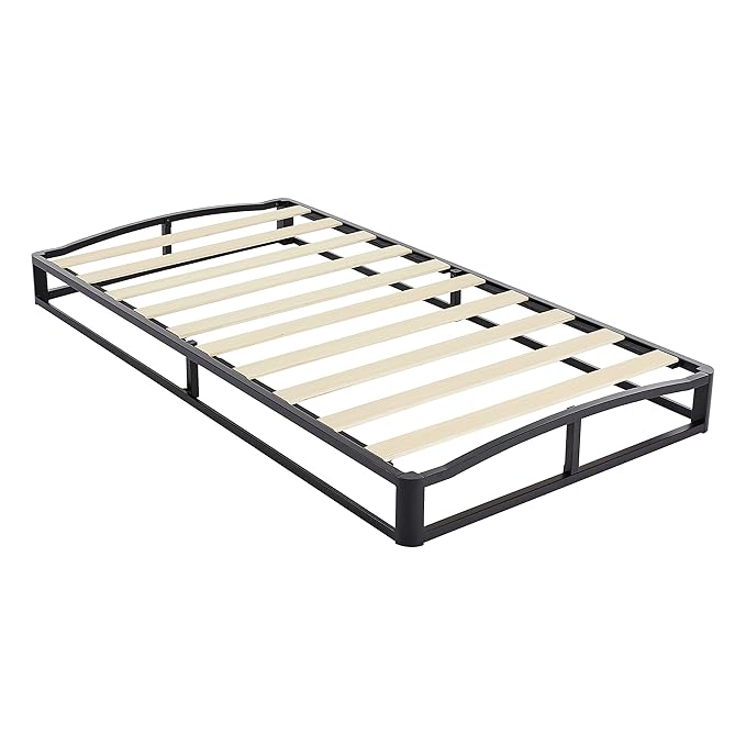 Amazon Basics Metal Platform Bed Frame, with Wood Slat Support, 10 inches High, Twin, Black