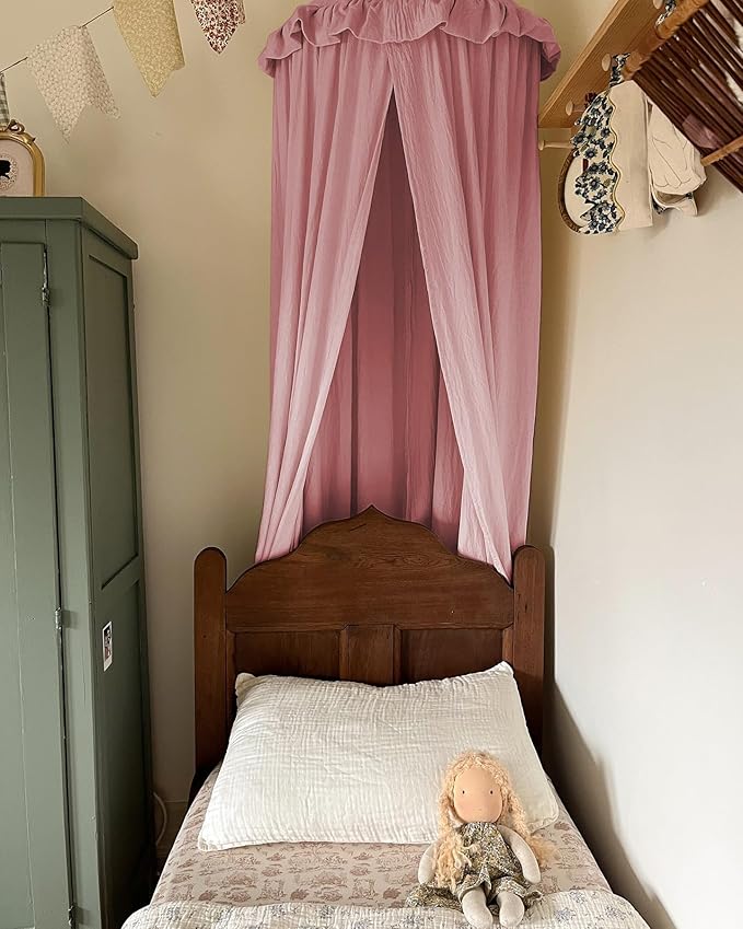 JIKAL Kids Bed Canopy with Ruffles Cotton Hanging Tent Frills Curtain Net for Baby Nursery Room Children Reading Nook Decor