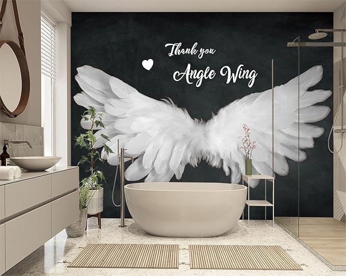 XMPMBM-Modernity Grey Plume Nursery Room Fabric Wallpaper Simple Wings of Angels Wings Bedroom Bathroom Wall Mural-W 88" X H 59"（36 Square Foot）
