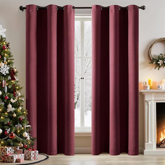 MIULEE Burgundy Red Blackout Curtains for Bedroom Living Room 72 Inches Long 2 Panels, Thermal Insulated Drapes Solid Grommet Top Noise Reduction Christmas Window Treatments W40 x L72 Inch