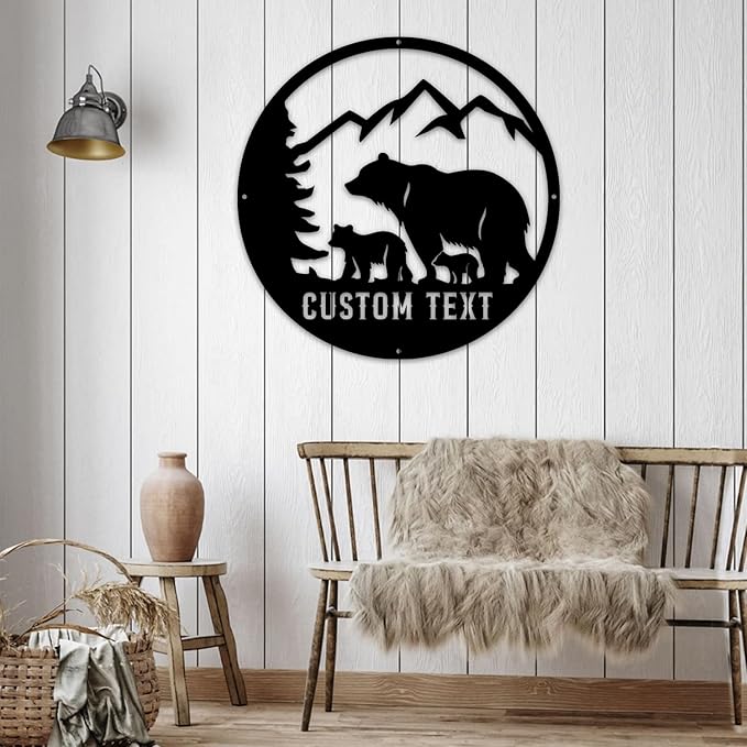 Custom Bear Metal Wall Sign, Personalized Bear Metal Wall Decor, Custom Name Signs, Personalized Cabin Sign, Bear Lover's Gifts