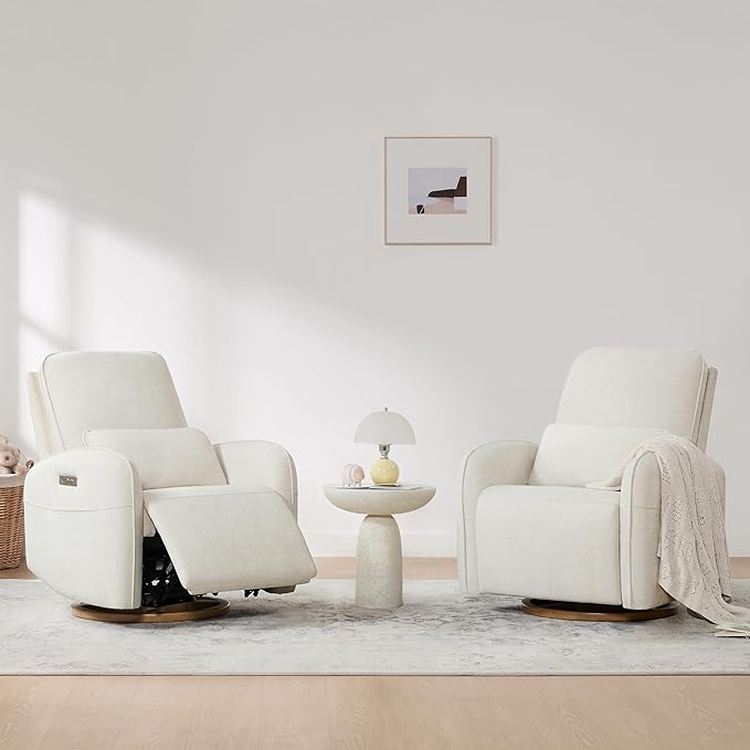 CHITA Power Nursery Glider Recliner Chair, Electric Swivel Rocker Recliner for Adults, Rocking Chair with Removable Lumbar Pillow for Living Room, FSC Certified, Fabric in Linen