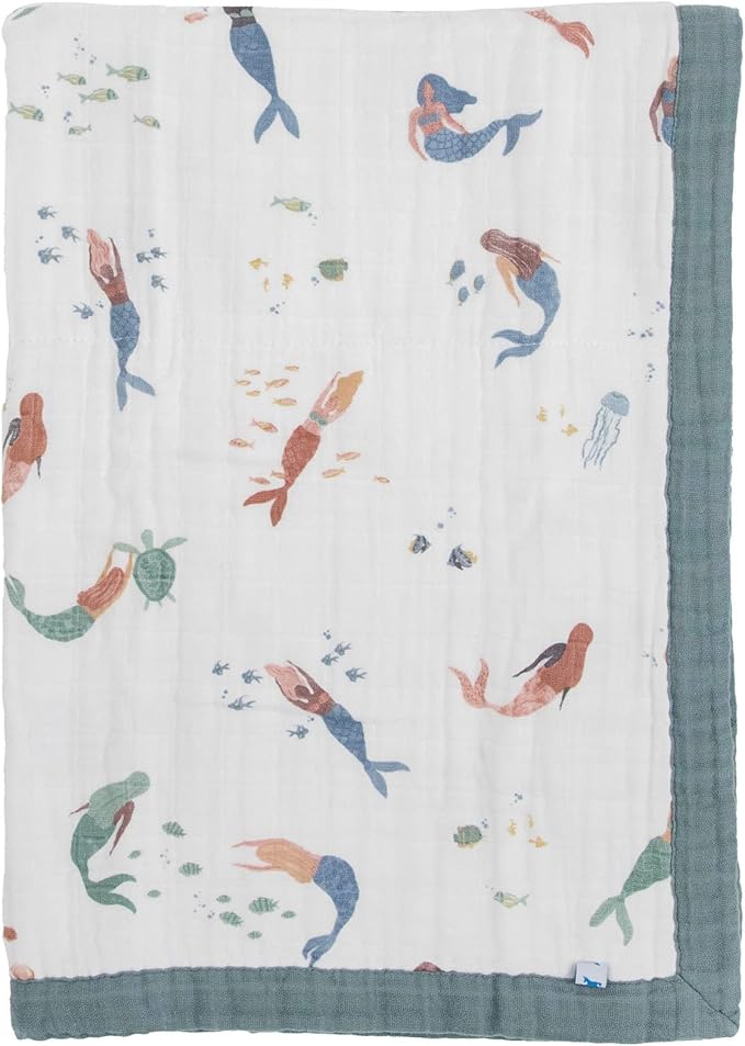 Little Unicorn Newborn Receiving Quilt | Ultra- Soft, Multi-Layered Muslin Fabric | Gift for Newborns & on-The-go (Mermaids)