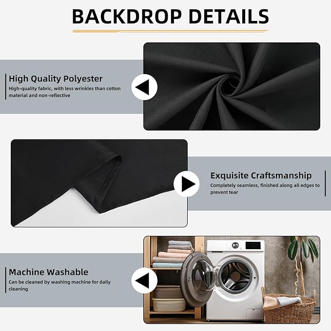 Black Backdrop,10x7FT Black Photo Backdrop for Photography Background Backdrops Curtain for Portraits Studio Photoshoot Halloween Party Screen Video Recording