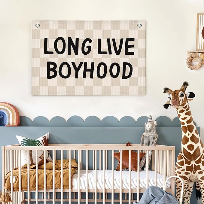 Lacama Long Live Boyhood Boys Room Decor, Boy Nursery Decor, Canvas Banner Wall Hanging Banner Flag Decor for Nursery Playroom Toddler Room, Boys Kids Rooms Decor 30x20 Inch