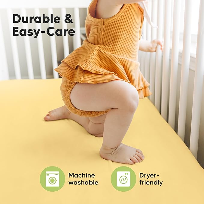 KeaBabies 2-Pack Baby Crib Sheets for Boys, Girls - 52x28 Viscose Derived from Bamboo Toddler Bed Sheets Neutral, Fitted Crib Mattress Cover for Standard Baby Bedding, Soft & Cozy (Sunshine)