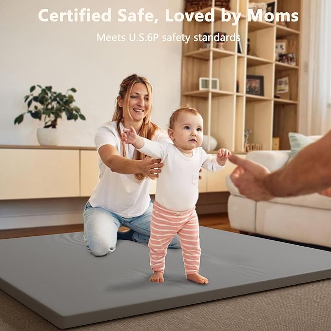 Padded Baby Play Mat, 1.3 Inch Thicken Foam Cushioned & 50 x 50 Waterproof Playpen Mat for Infants and Toddlers, Stylish and Just Wipe-Clean Playmat for Baby Play on Floor, Gray