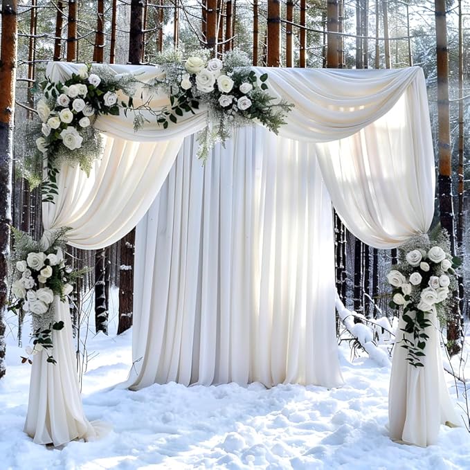 10x10ft Wedding Curtains White Wedding Backdrop for Ceremony Prom Stage Backdrop Satin Fabric Curtain Drapes Curtains Panels with Rod Pockets W5' x H10'2 Panels YUNBSDJ005