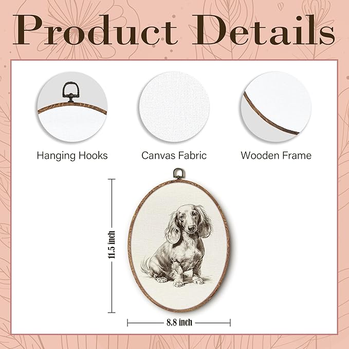 Vintage Dachshund Oval Wall Art Framed, Retro Weiner Dog Oval Wall Decor, Dachshund Weiner Dog Gifts Hanging Canvas Prints Wall Sculptures for Bedroom Living Room Decor, 8.5x11.5 Inch
