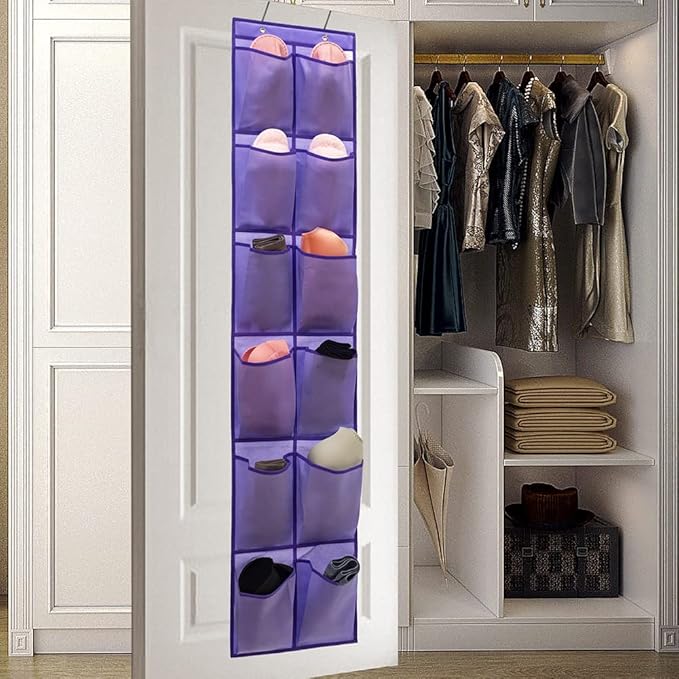 Hanging Storage Organizer Over the Door Shoes Organizer Kids Shoe Rack with 12 Large Fabric Pockets for Closet Shoe Holder Hanger (PURPLE)