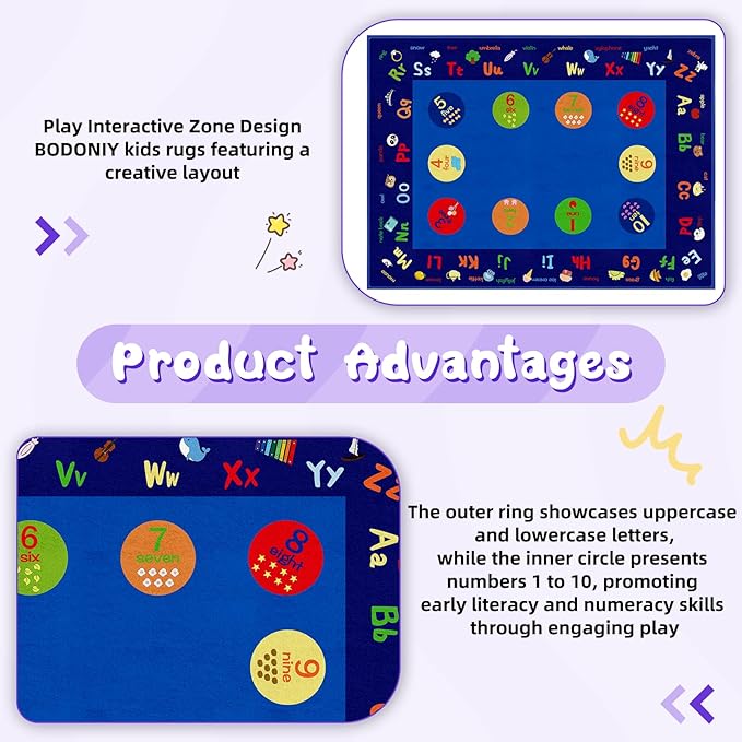 Classroom Rug, 6.56×9ft Large Capet Kids Rugs for Playroom Learning ABC Alphabet Numbers, Daycare Preschool Rugs for Elementary, Non-Slip Educational Area Rugs for School, Home