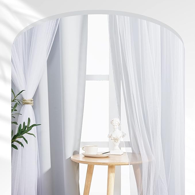 PONY DANCE White Blackout Curtains Double Layer Backdrop Curtains 84 Inches Long with Sheer Elegance Grommet Window Panels for Wedding Party Girls Bedroom with Tiebacks (52x84, Greyish White, 2 PCs)