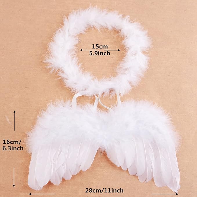 Nishine 2 PACK White Newborn Fuzzy Feather Angel Wings + Headband Set for Baby Cosplay Girls Costume Photography