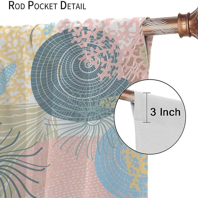 Nautical Blackout Curtain Beach Theme Starfish Seashell Nautical Rustic Ocean Sea Vintage Retro Coastal Summer Bedroom Set 2 Panels,63x72 Inches