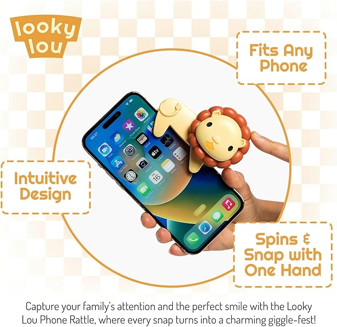 Looky Lou - Lion Rattle Phone Clip for Baby Pictures, Newborn Photography, Monthly Milestones, Photoshoot Props & First Birthdays - New Parent Gifts, Grandparent, Registry, Babies First Christmas