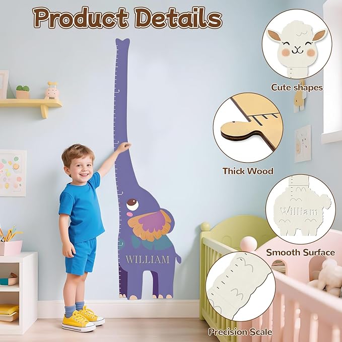 Personalized Wooden Giraffe Growth Chart Height Ruler, Height Chart for Kids, Customized Kids Height Chart for Wall, Removable Room Decor Growth Chart,Nursery Decor Growth Chart Ruler