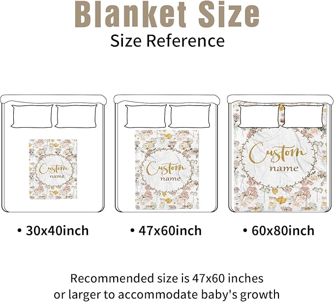 Personalized Crib Bedding Set for Boys Girls, Custom Baby Crib Sets with Name, Pink Flowers Design Nursery Bedding 2 Piece - Soft Blanket with Double Layer Dotted Backing, Crib Fitted Sheet