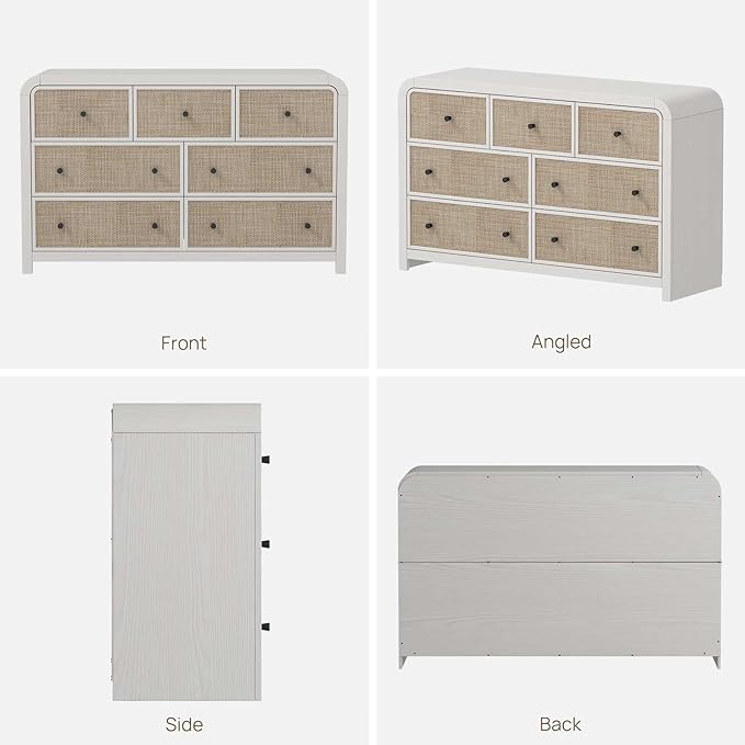 Oak&Sparrow 7 Drawer Dresser for Bedroom, 49'' Rattan Dresser with Ample Storage, Boho Chest of Drawers, Thickened Curved Profile Design, Oak Dressers for Bedroom, Living Room