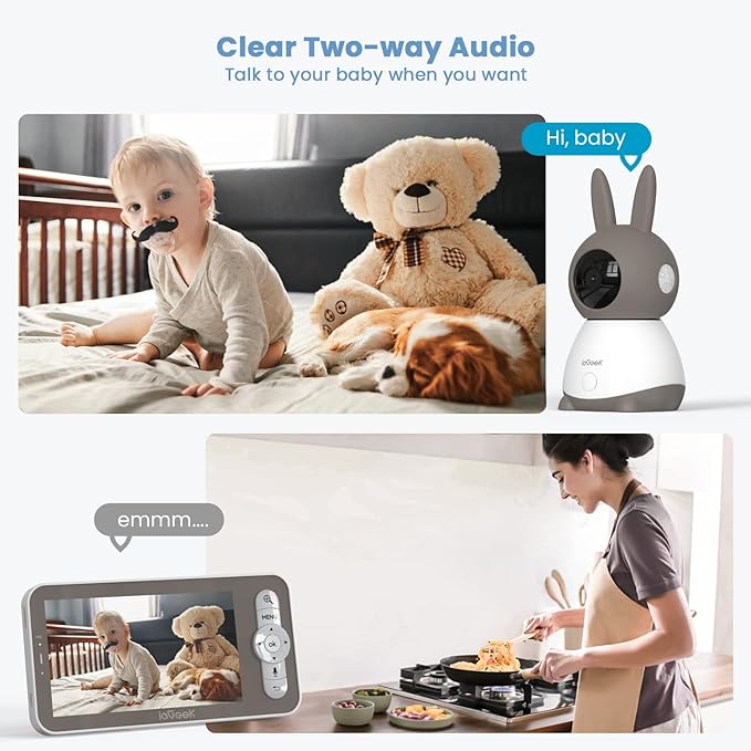 ieGeek 2K Split-Screen Baby Monitor, 5" Audio Baby Monitor with 2 Cameras, WiFi Smartphone Video Dual Camera, Night Vision, Motion & Cry Detection, Two Way Talk Temper &Humidity Sensor