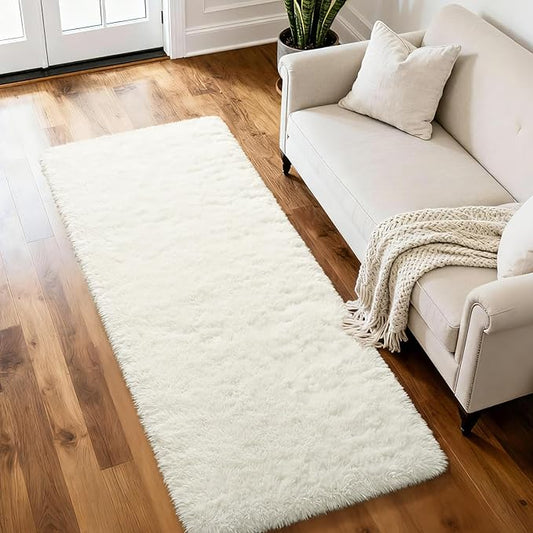 Merelax Soft Area Rug Fluffy Rugs for Living Room Bedroom, 2x8 Runner Rug for Hallway, Shag Furry Bedside Rug Non-Slip Plush Nursery Kids Room Dorm Indoor Floor Carpet, Ivory