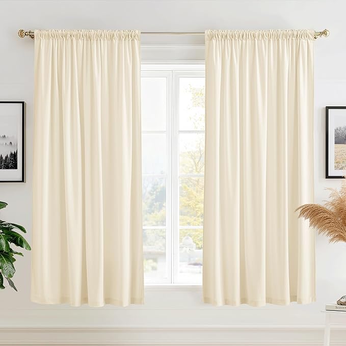 StangH Curtains Ivory White Velvet, Thermal Insulated Room Darkening Drapes for Bedroom, Living Room & Home Theater, Rod Pocket Back Tab Style, 2 Panels, 52 x 63 Inches
