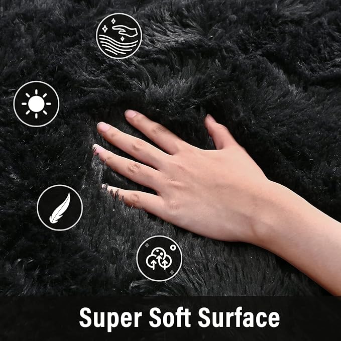 Merelax Soft Area Rug for Livingroom Bedroom, Machine Washable 5x8 Black Rugs Fluffy Shaggy Bedside Rug, Non Slip Indoor Carpet for Nursery Dorm Room Home Decor Aesthetic