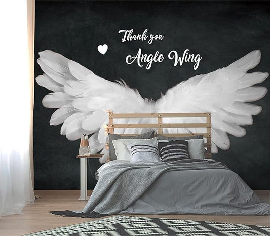 XMPMBM-Modernity Grey Plume Nursery Room Fabric Wallpaper Simple Wings of Angels Wings Bedroom Bathroom Wall Mural-W 154" X H 105"（112 Square Foot）