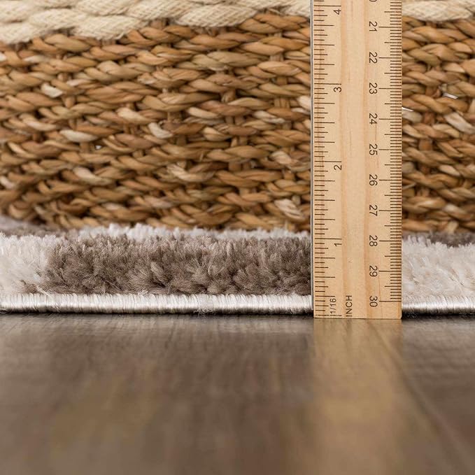 Hauteloom Canika Modern Checkered High Pile Area Rug - Contemporary Geometric Carpet for Living Room, Bedroom - Machine Washable Area Rug - Peach, Dark Brown - 6'7" x 9'