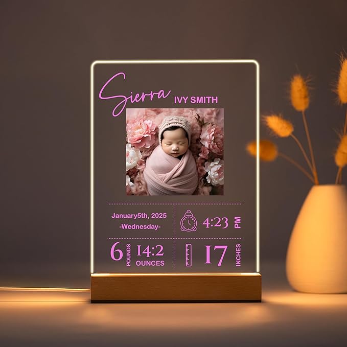 Personalized Baby Gift, Newborn Baptism Shower Gifts for Kids, Custom Picture Frame Acrylic Plaque, Baby Milestone Gifts Photo Frame, Children's Room Nursery Decor